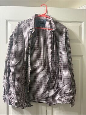 Banana Republic Men's Button-Down Shirt - White, Navy, Red Plaid